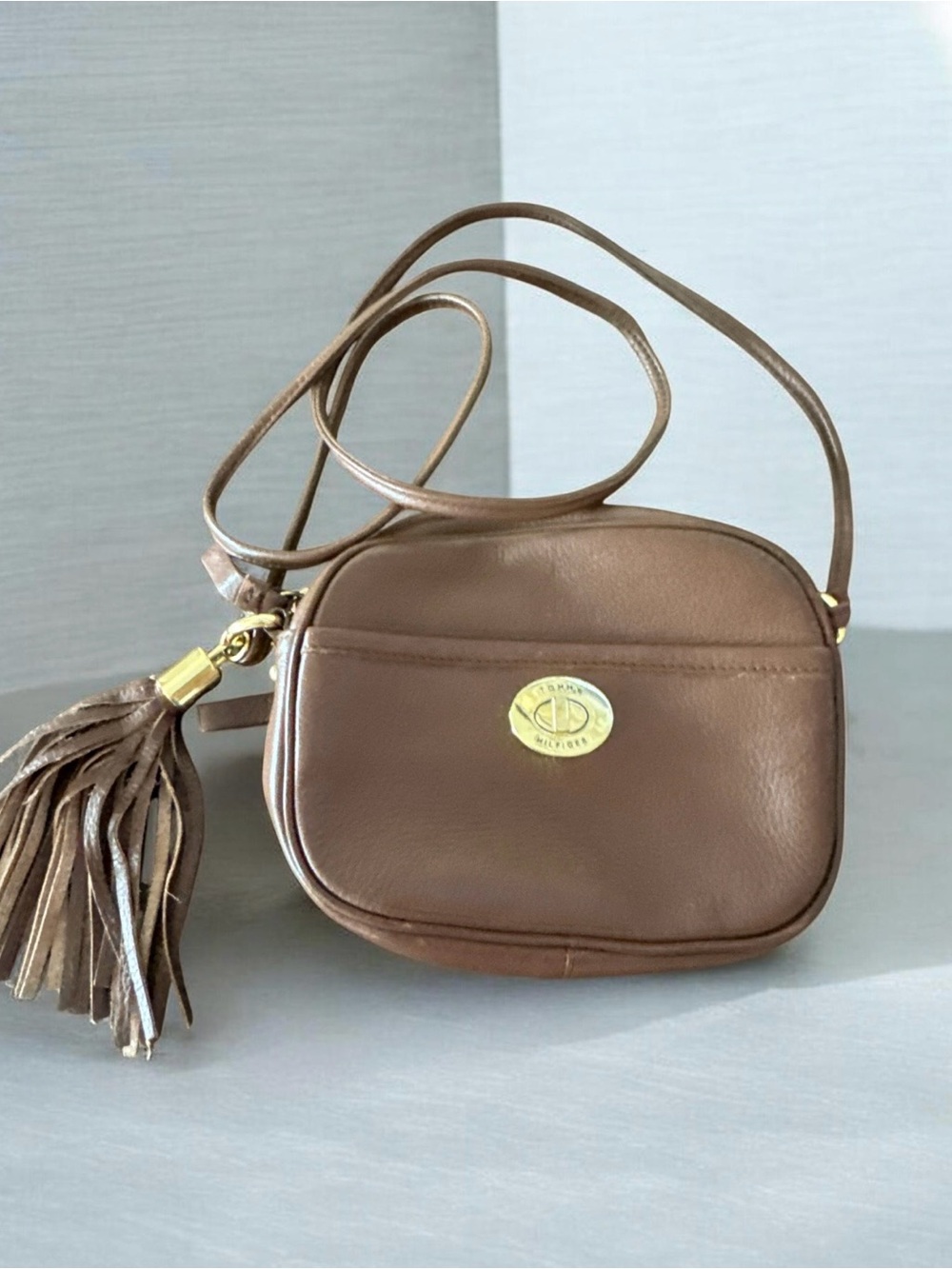 Tommy Hilfiger Brown Leather Crossbody with Tassel